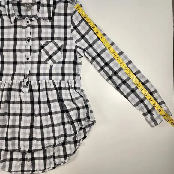 Falls Creek Plaid Peplum Button Front Blouse Black White M - Picture 5 of 9